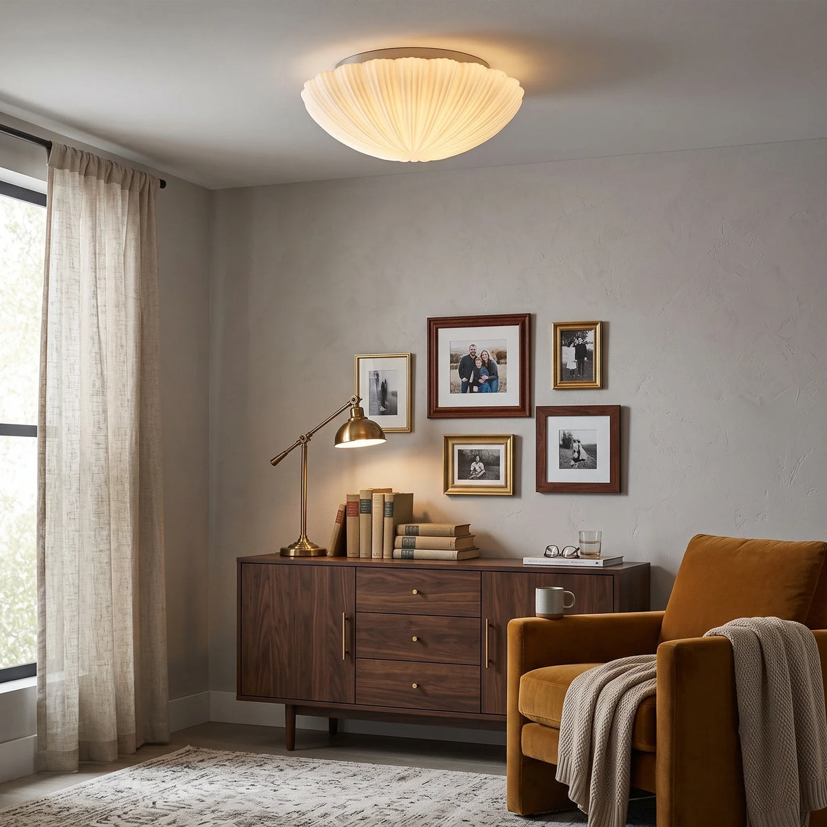 Fluted Shell Flush Mount in glass for Low Ceilings by AUVIELIGHT