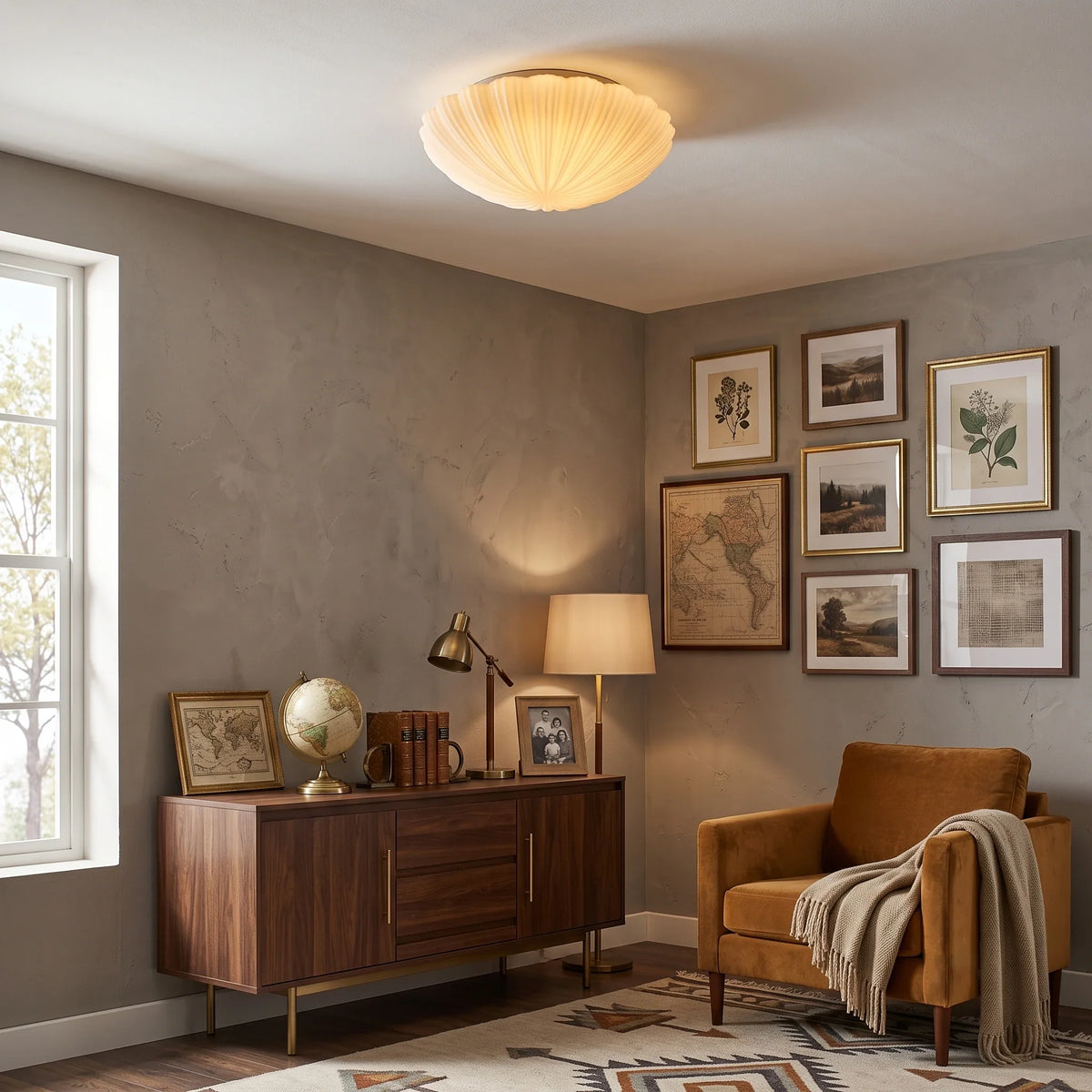 Fluted Shell Flush Mount in glass for Low Ceilings by AUVIELIGHT