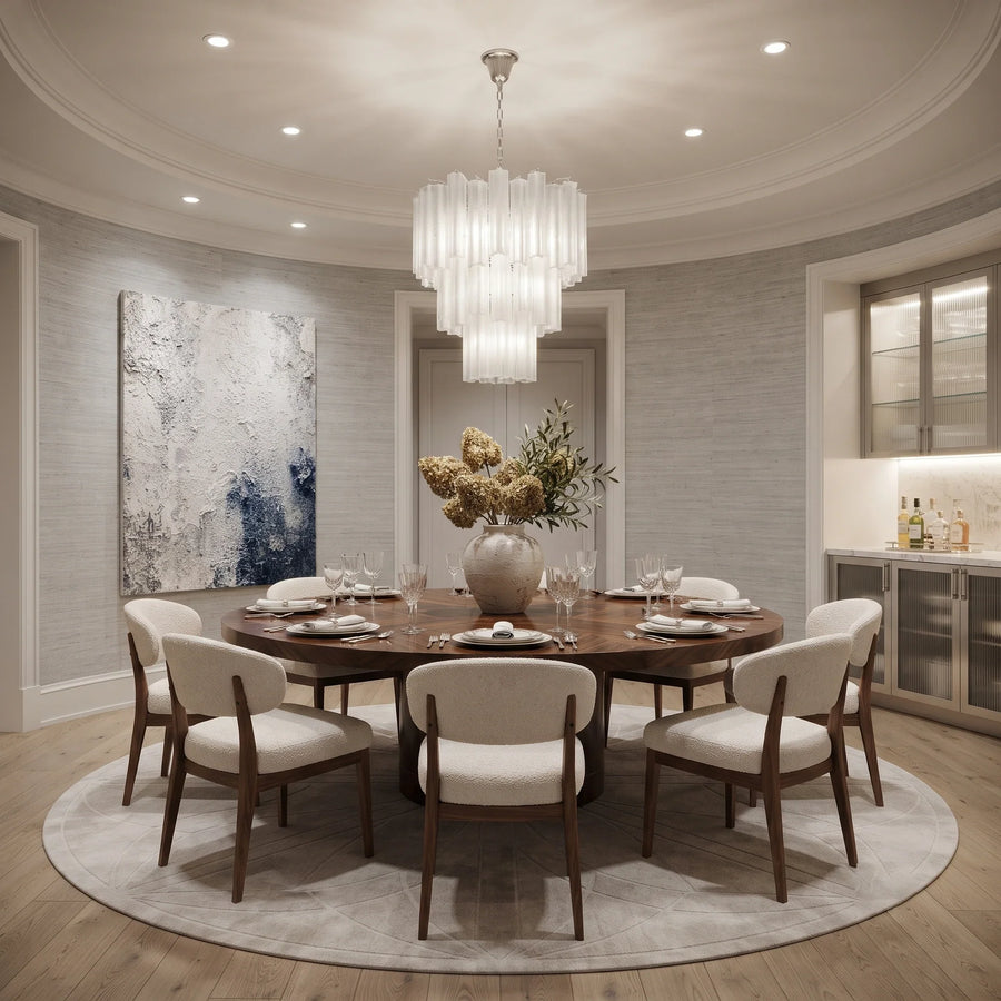 Opaline Fluted Chandelier in glass for Dining Room by AUVIELIGHT
