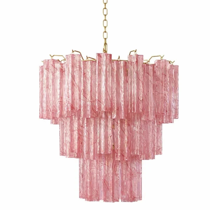 Opaline Fluted Chandelier in glass for Dining Room by AUVIELIGHT, 3 Layers 11 hedas D 66cm x H 75cm / ∅ 26″ x H 29.5″ / Copper & Red Cloud