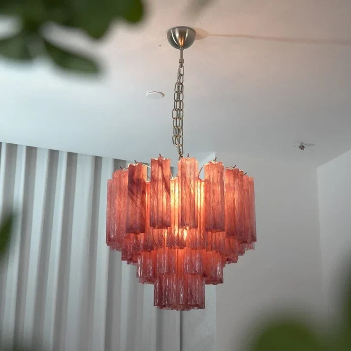 Opaline Fluted Chandelier in glass for Dining Room by AUVIELIGHT