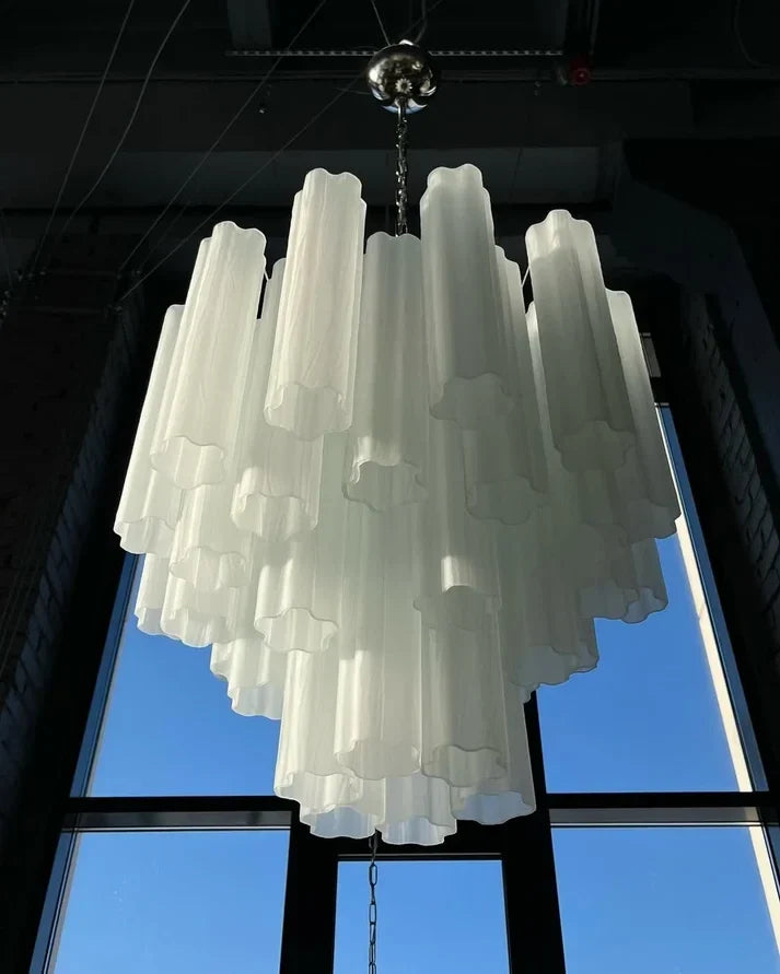 Opaline Fluted Chandelier in glass for Dining Room by AUVIELIGHT