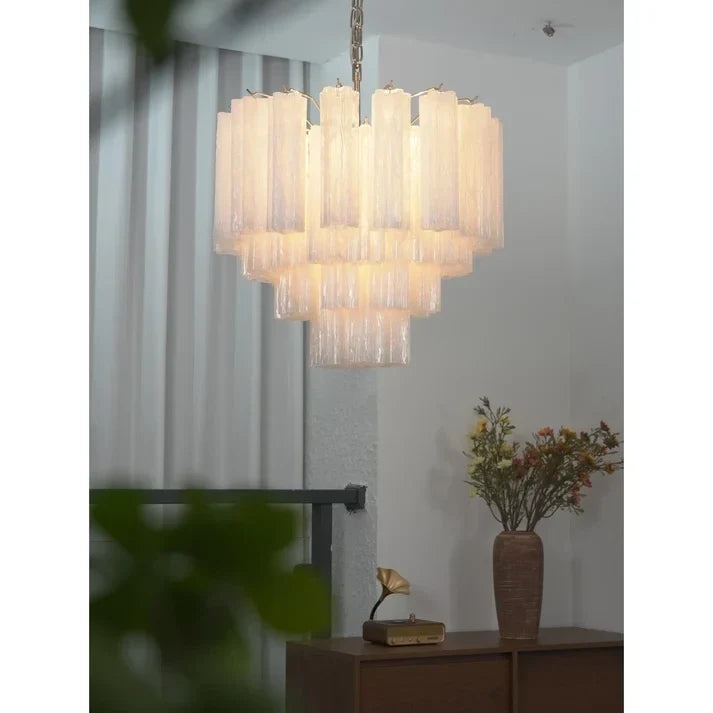 Opaline Fluted Chandelier in glass for Dining Room by AUVIELIGHT