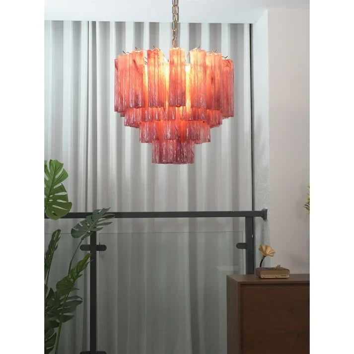 Opaline Fluted Chandelier in glass for Dining Room by AUVIELIGHT