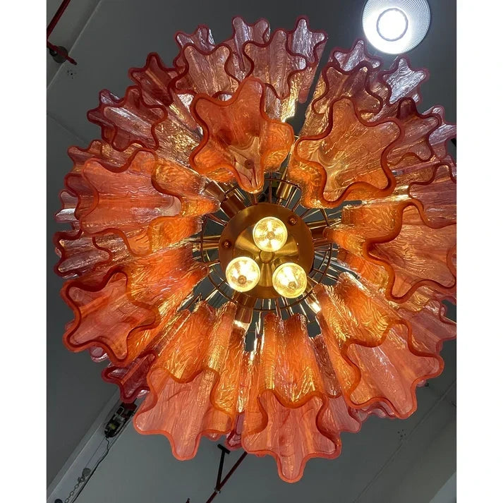 Opaline Fluted Chandelier in glass for Dining Room by AUVIELIGHT