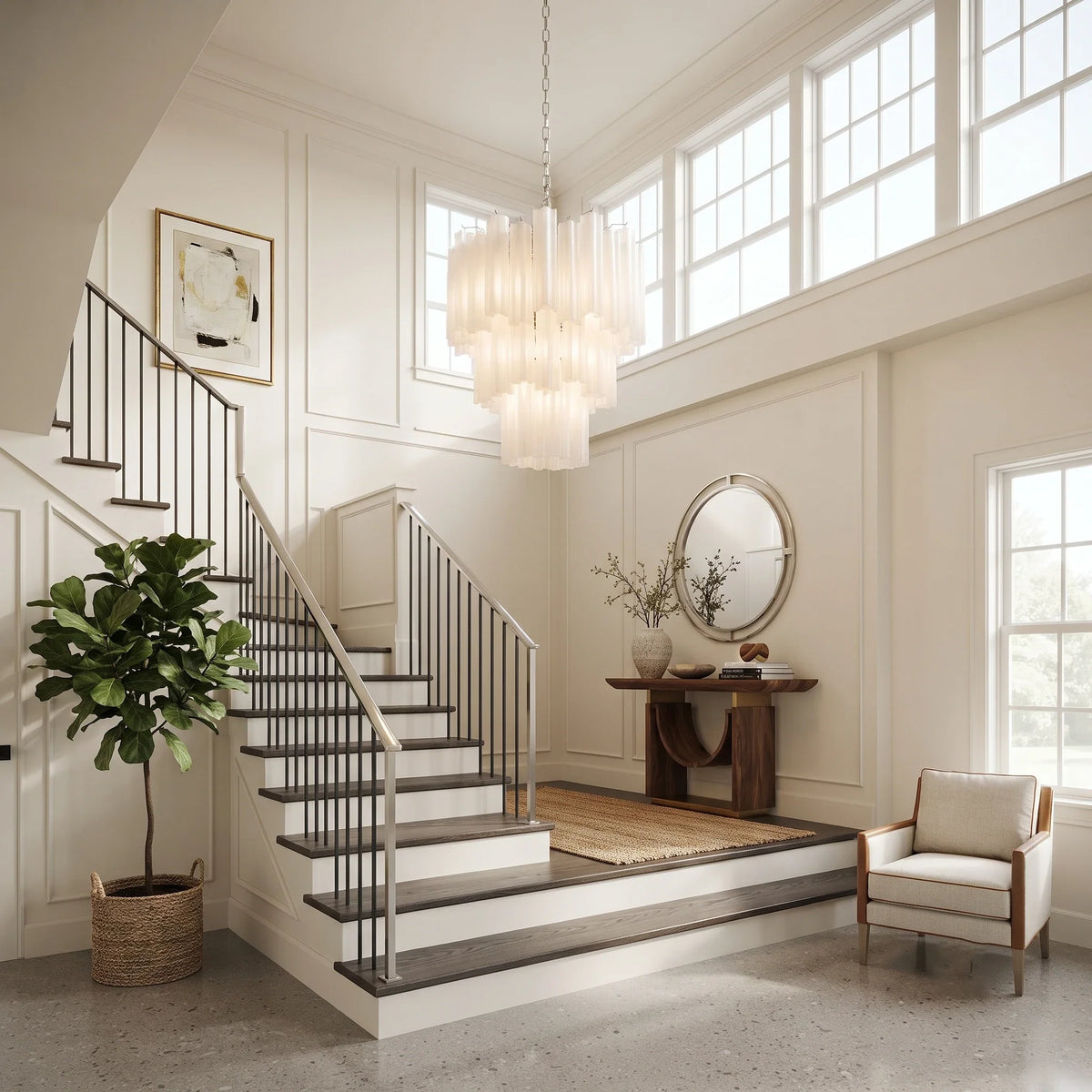 Opaline Fluted Chandelier in glass for Dining Room by AUVIELIGHT