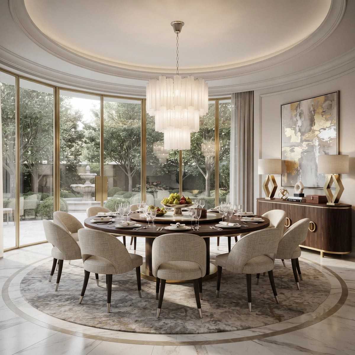 Opaline Fluted Chandelier in glass for Dining Room by AUVIELIGHT