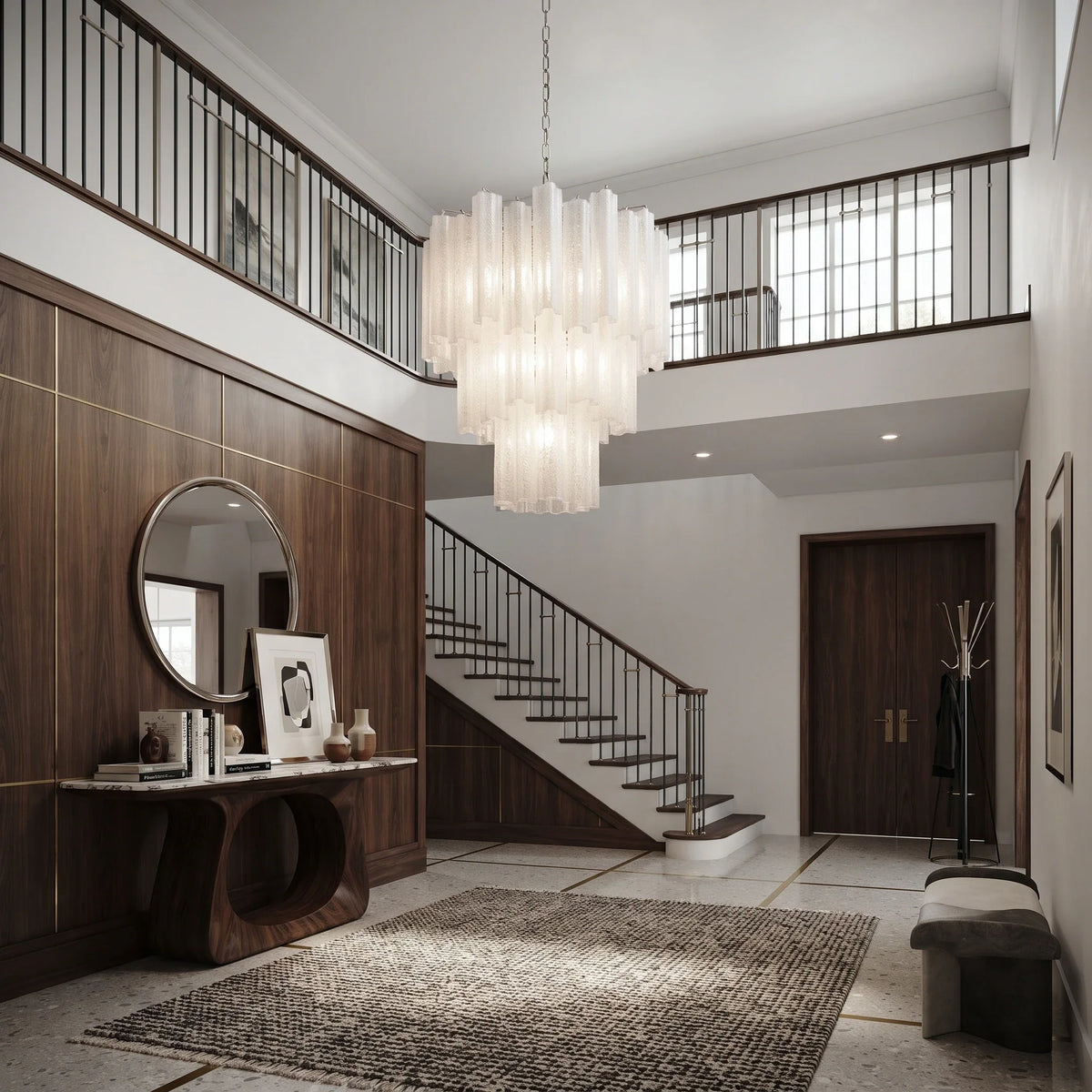 Opaline Fluted Chandelier in glass for Dining Room by AUVIELIGHT