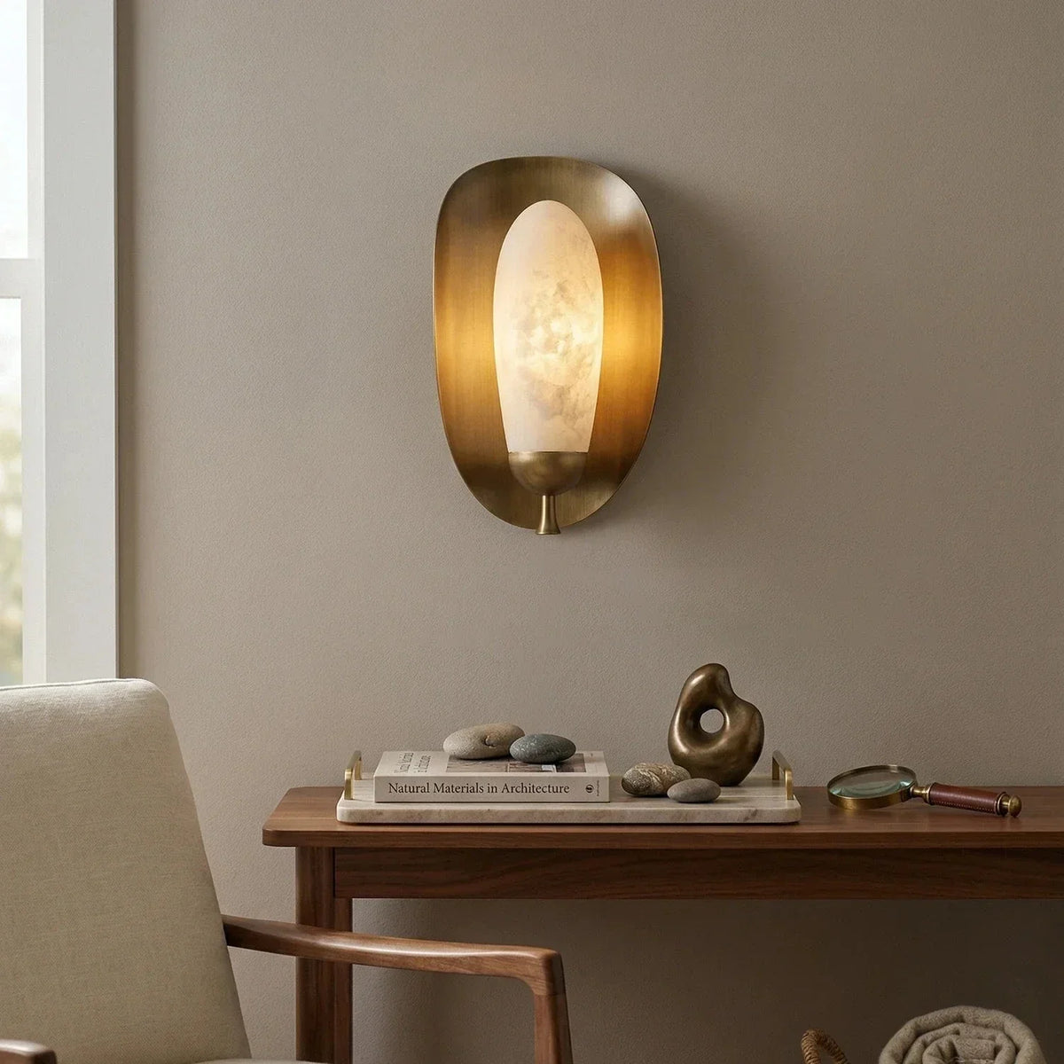 Fruit Solenne Wall Sconce in alabaster for Hallway by AUVIELIGHT