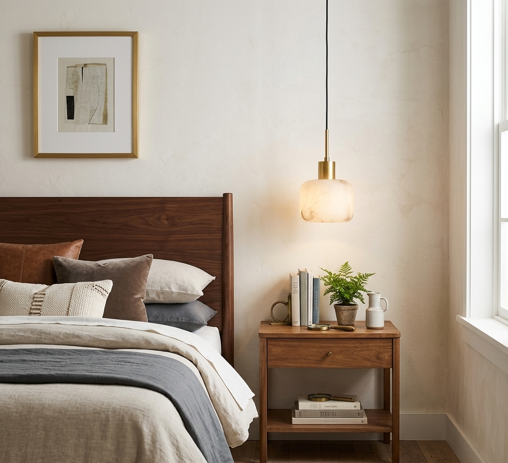 Halden Drum Pendant Light in alabaster for Kitchen Island by AUVIELIGHT