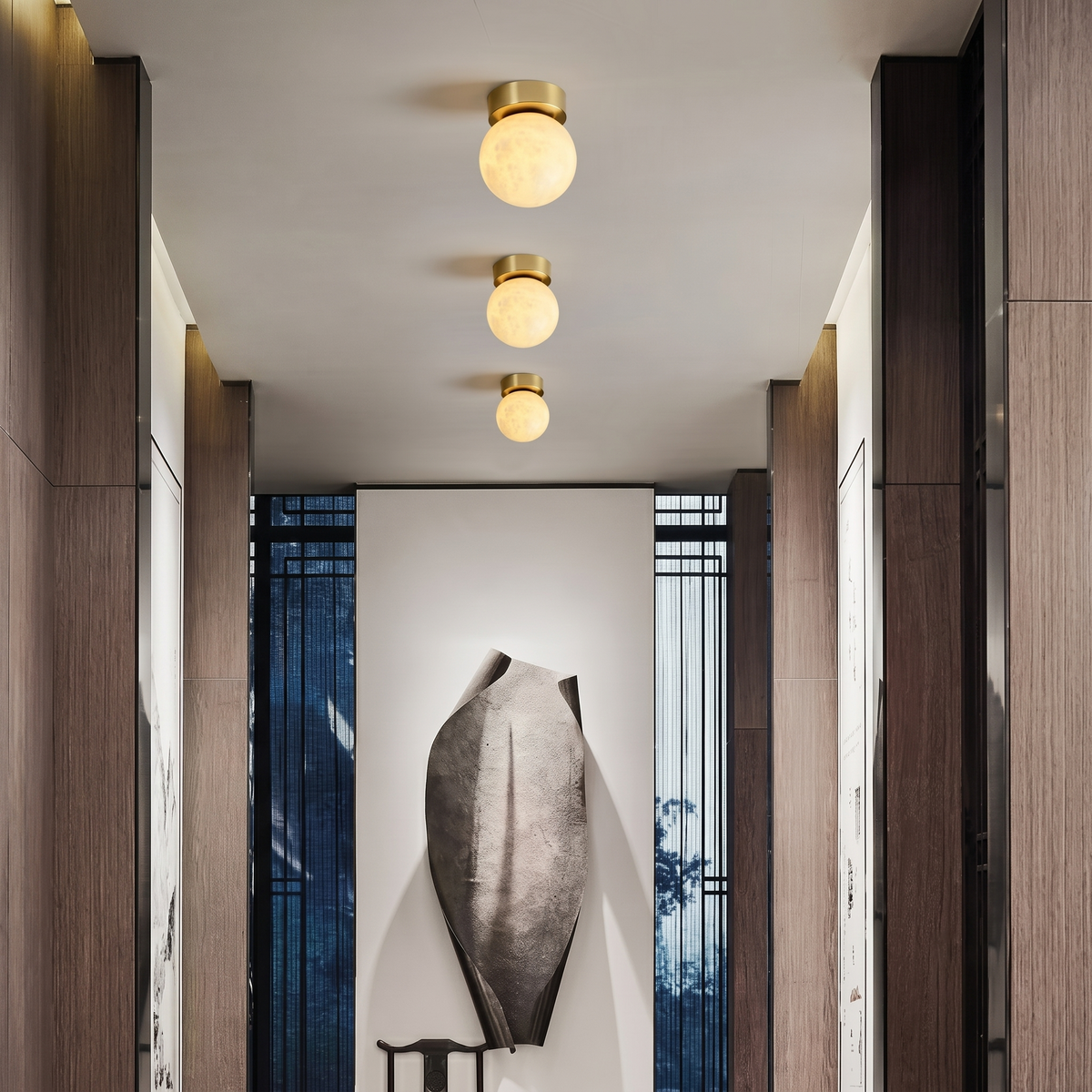 Selene Globe Flush Mount in alabaster for Low Ceilings by AUVIELIGHT