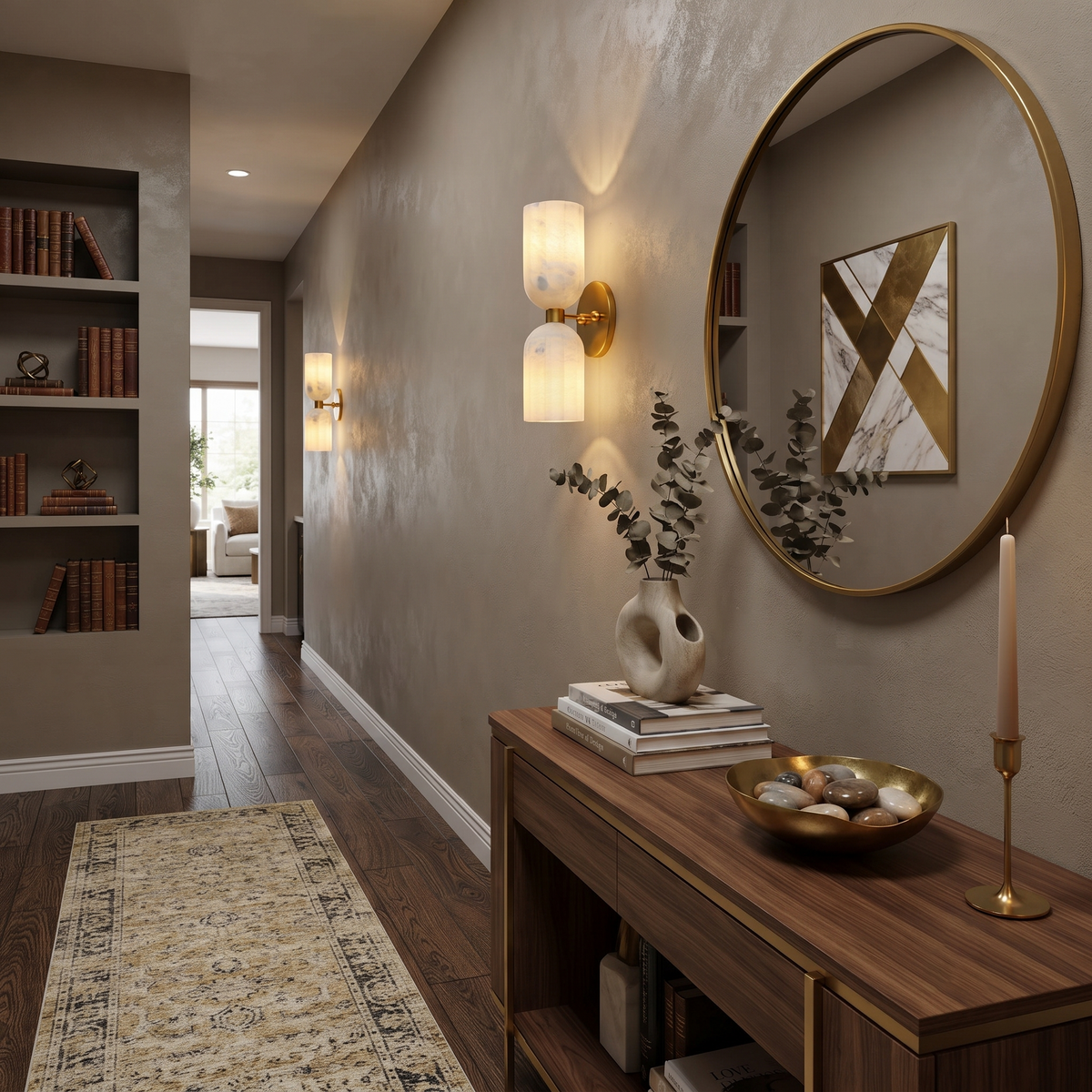 Lyra Ribbed Wall Sconce in alabaster for Hallway by AUVIELIGHT