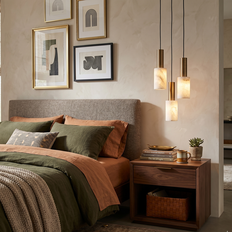 Cylinder Pendant Light in alabaster for Kitchen Island by AUVIELIGHT