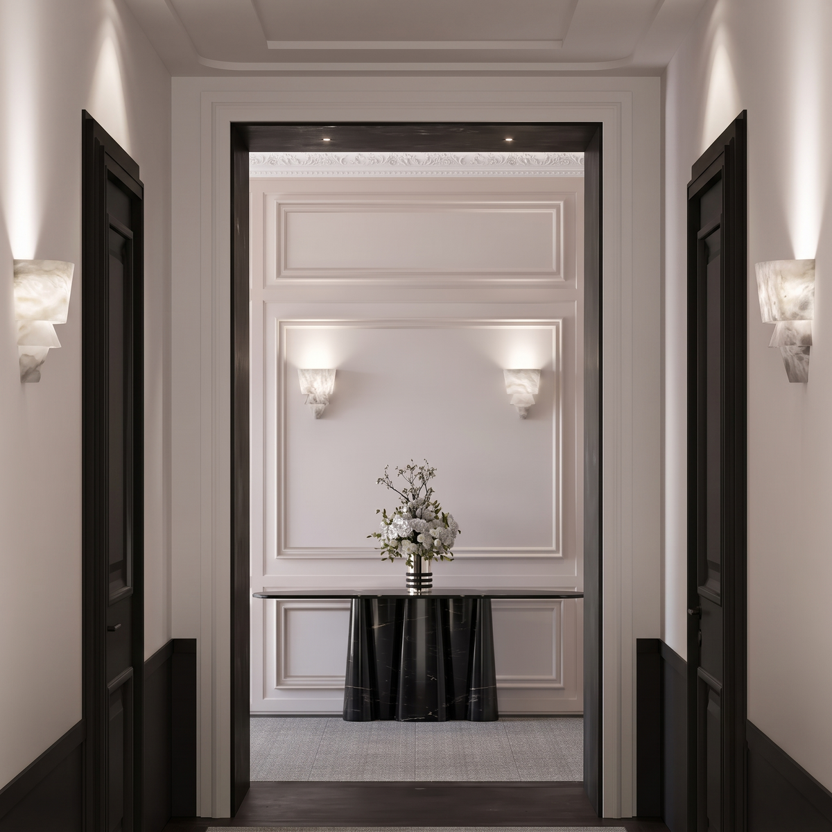 Laboratory Tiered Wall Sconce in alabaster for Hallway by AUVIELIGHT