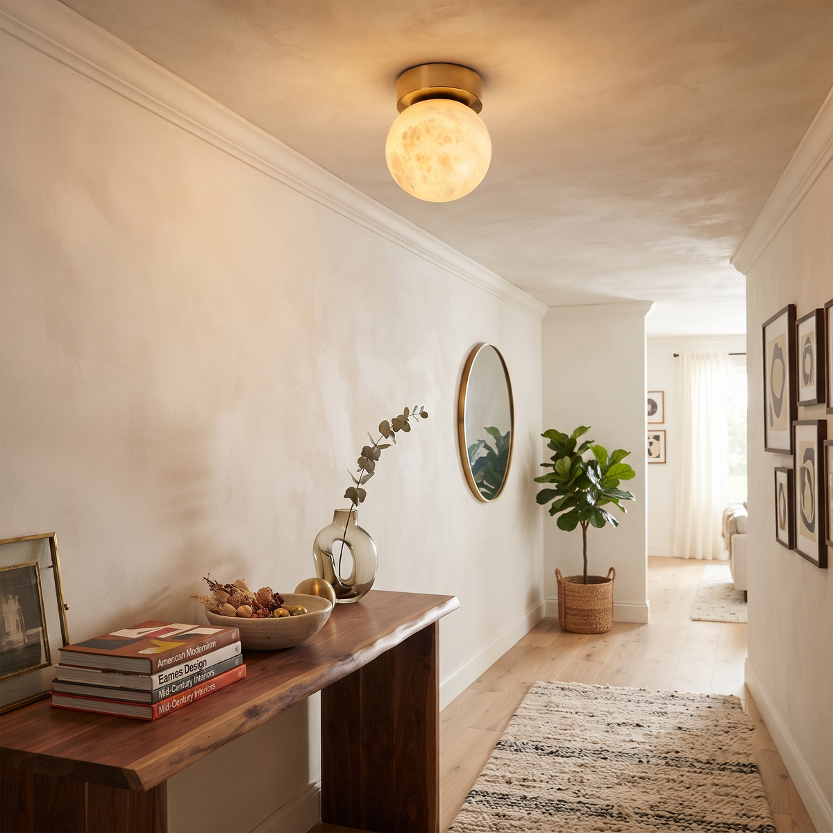 Selene Globe Flush Mount in alabaster for Low Ceilings by AUVIELIGHT