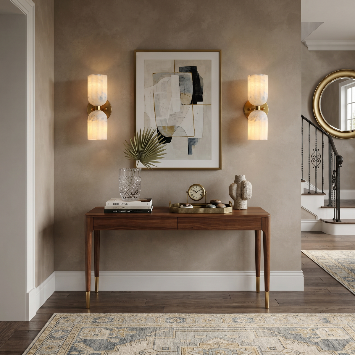 Lyra Ribbed Wall Sconce in alabaster for Hallway by AUVIELIGHT