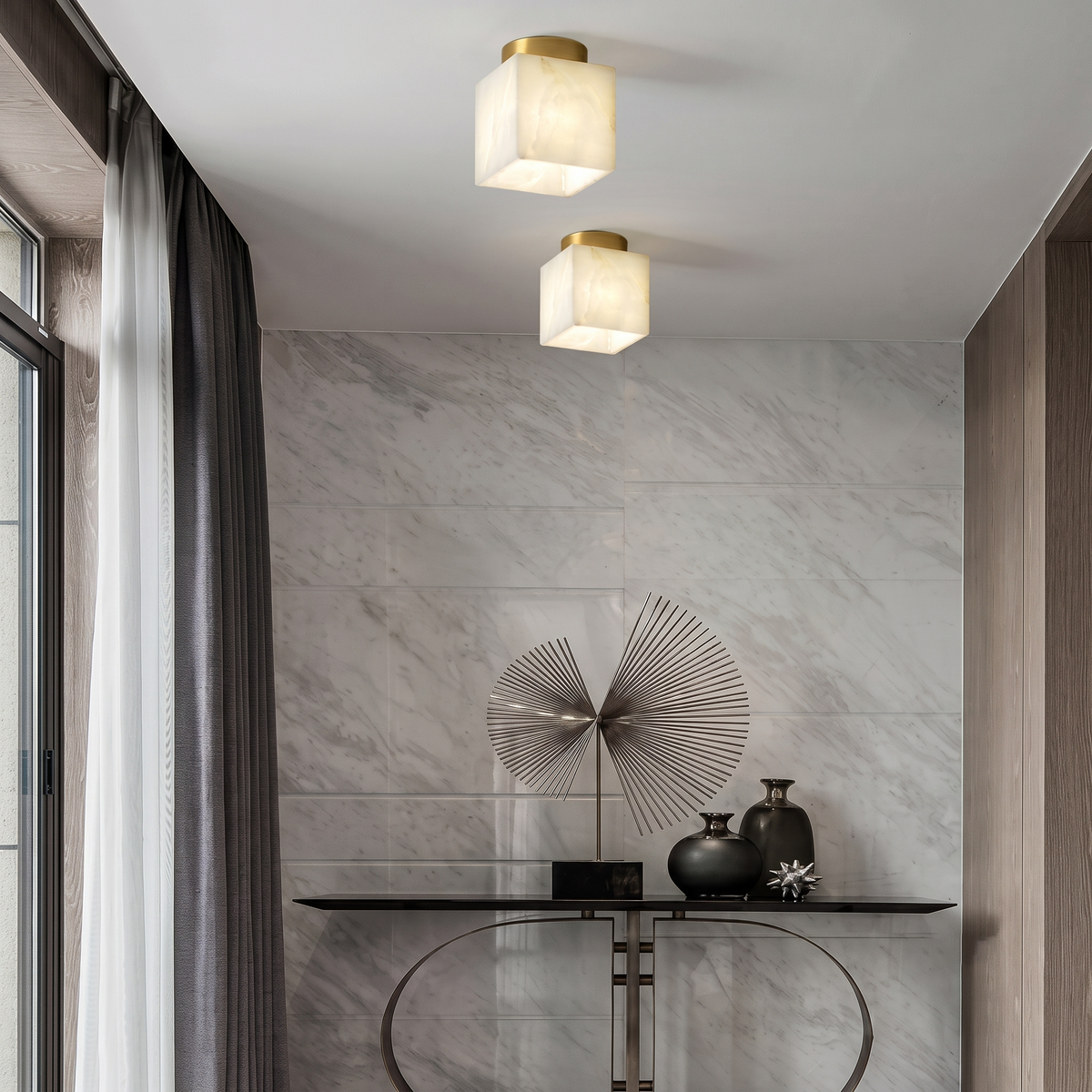 Selene Globe Flush Mount in alabaster for Low Ceilings by AUVIELIGHT