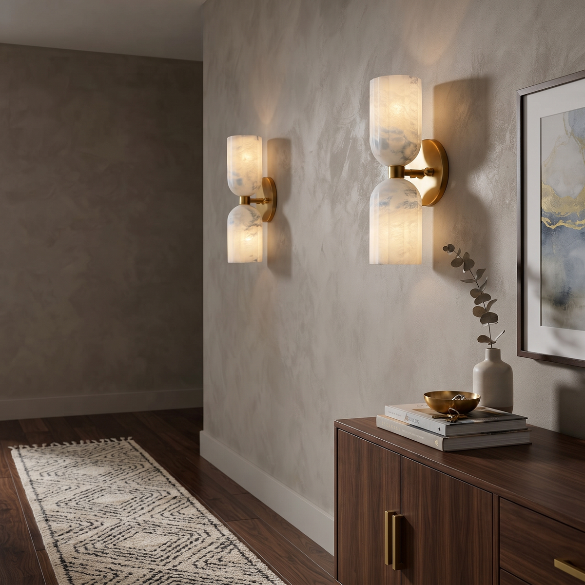 Lyra Ribbed Wall Sconce in alabaster for Hallway by AUVIELIGHT