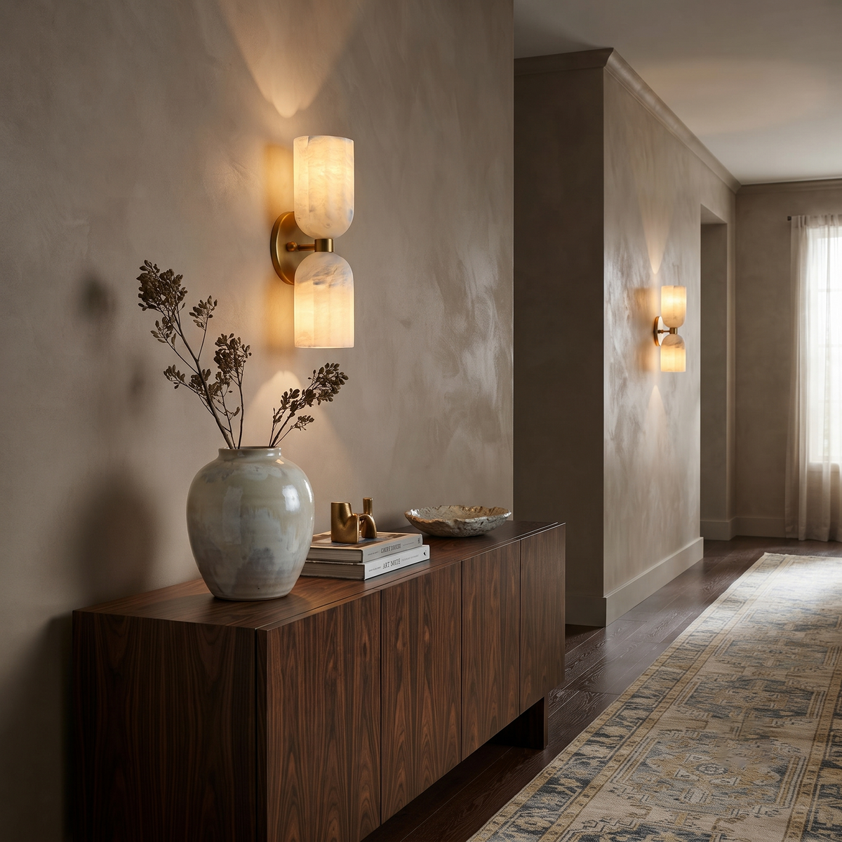 Lyra Ribbed Wall Sconce in alabaster for Hallway by AUVIELIGHT
