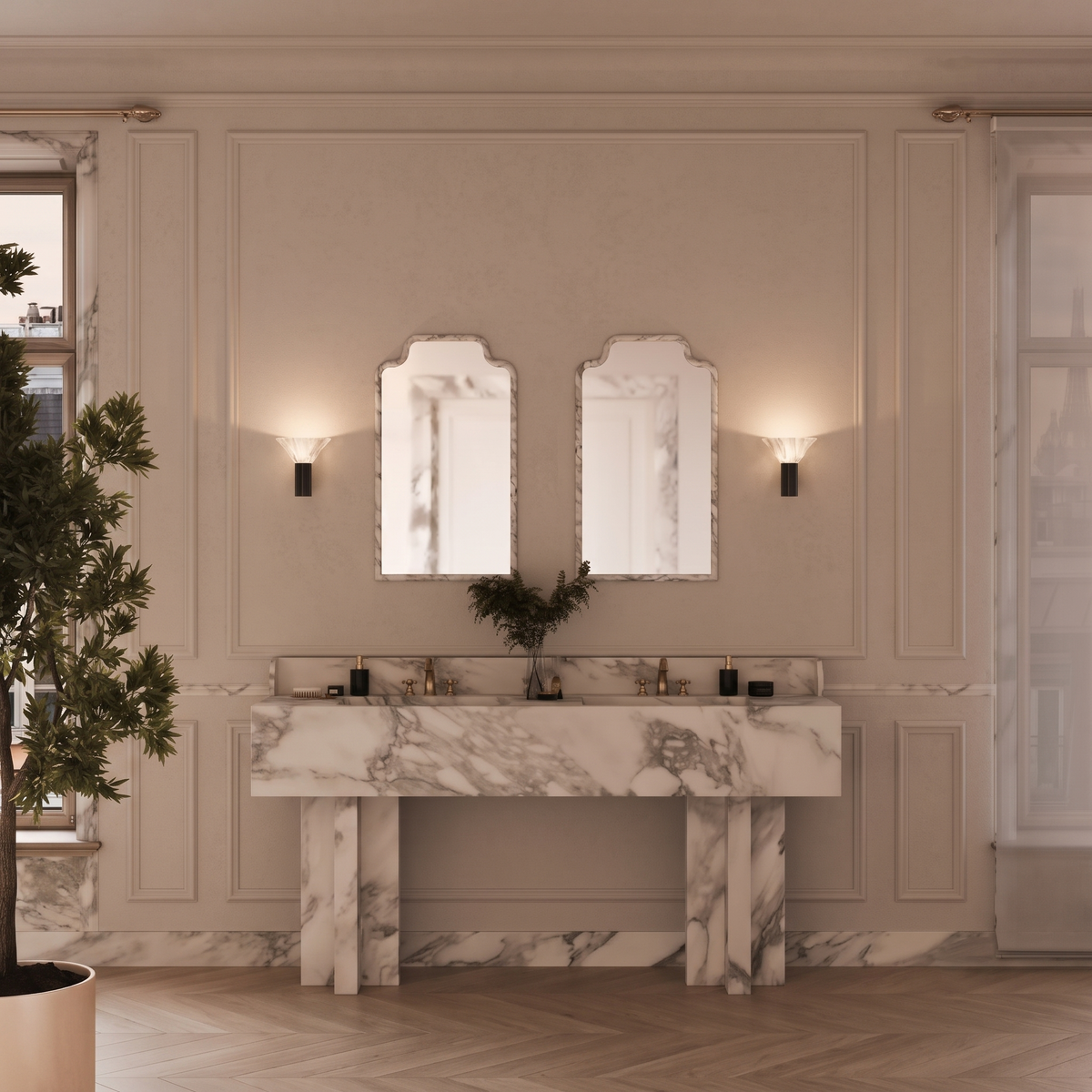 Torres Cone Wall Sconce in alabaster for Hallway by AUVIELIGHT