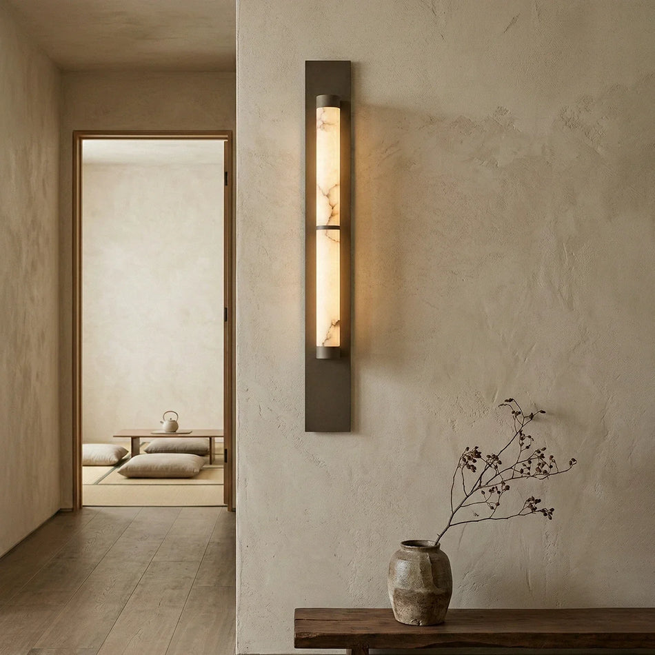Geo Columnar Linear Wall Sconce in alabaster for Hallway by AUVIELIGHT