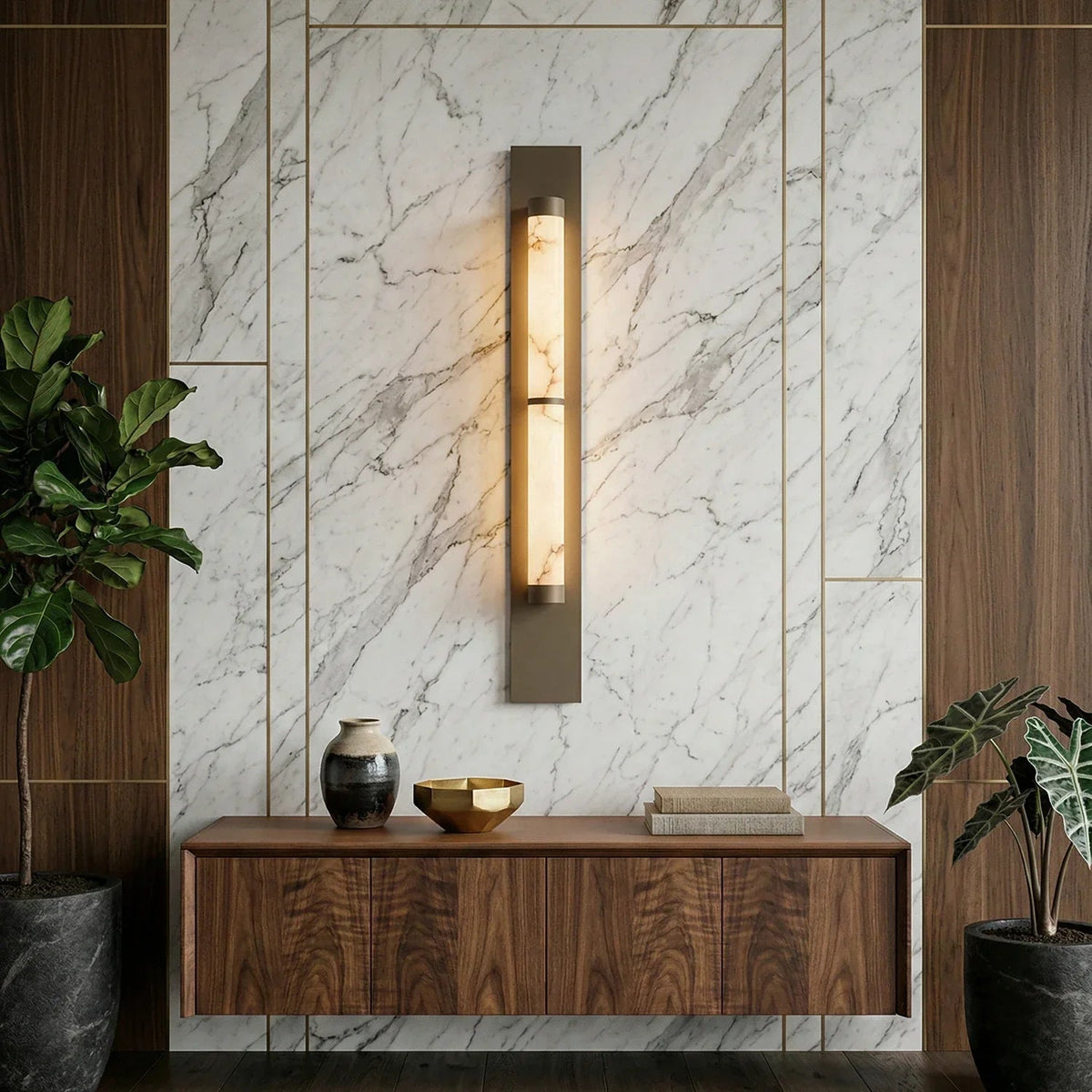Geo Columnar Linear Wall Sconce in alabaster for Hallway by AUVIELIGHT