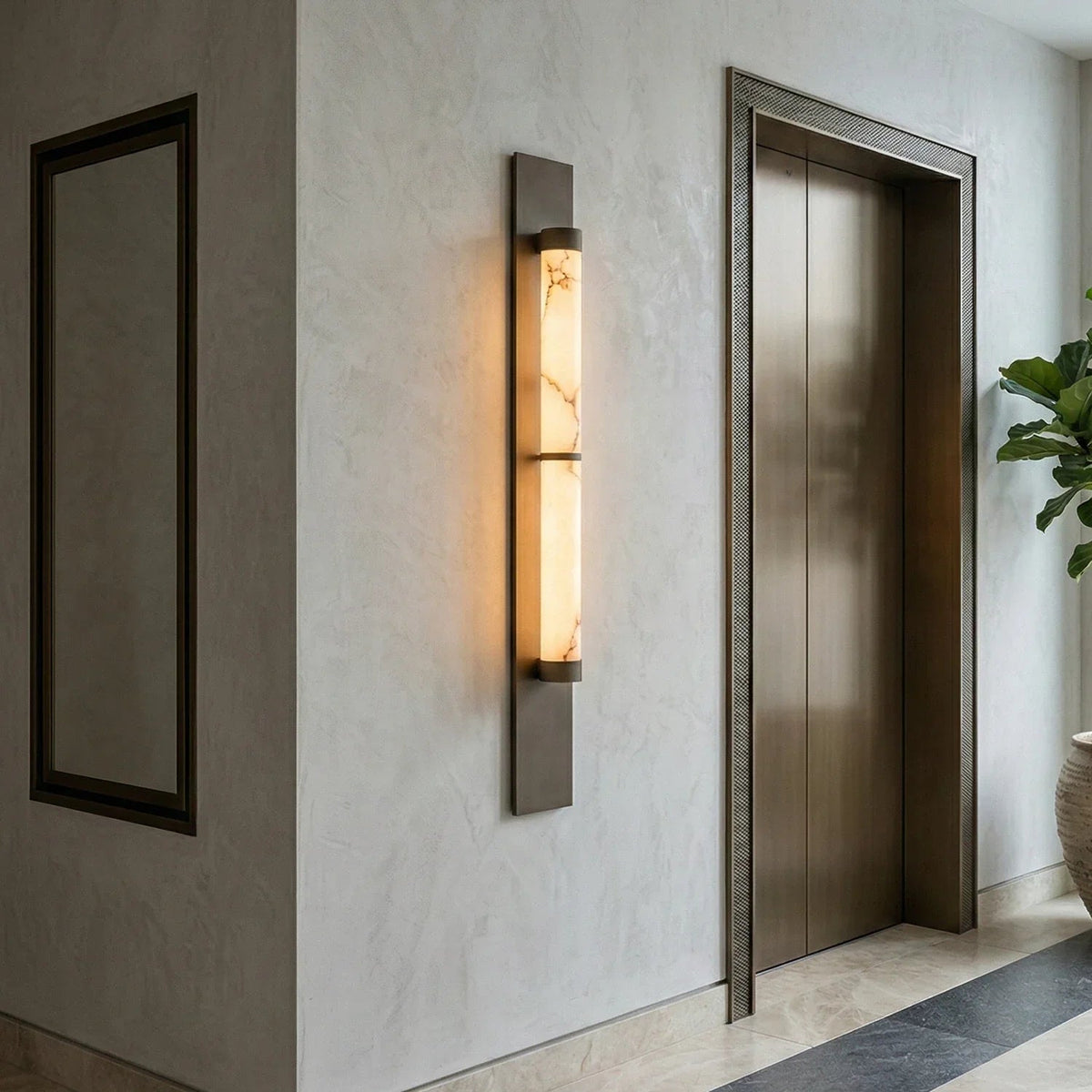 Geo Columnar Linear Wall Sconce in alabaster for Hallway by AUVIELIGHT