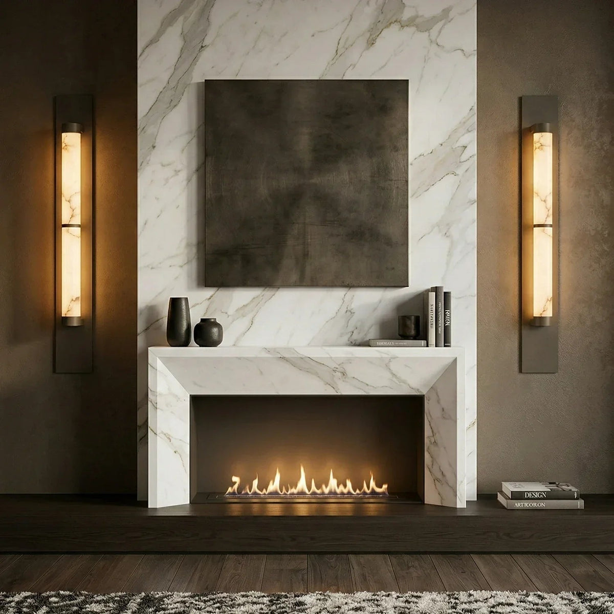 Geo Columnar Linear Wall Sconce in alabaster for Hallway by AUVIELIGHT