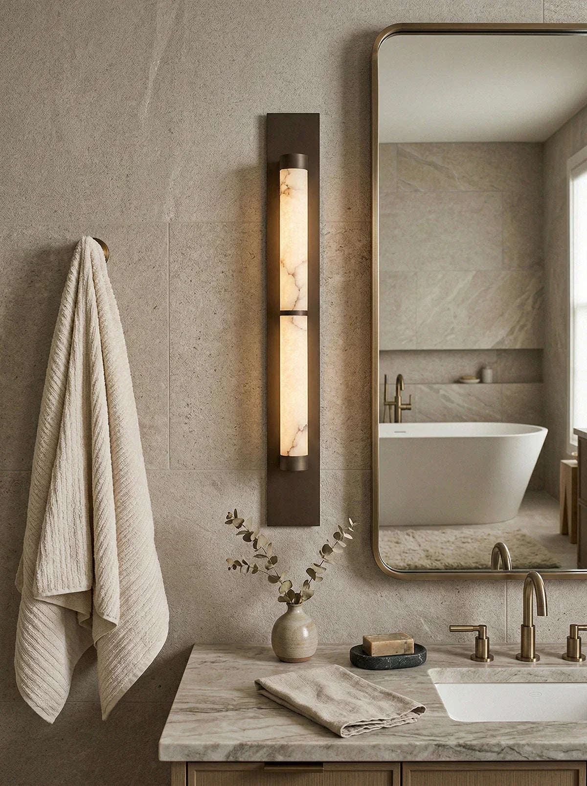 Geo Columnar Linear Wall Sconce in alabaster for Hallway by AUVIELIGHT