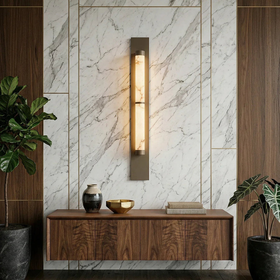 Geo Columnar Linear Wall Sconce in alabaster for Hallway by AUVIELIGHT