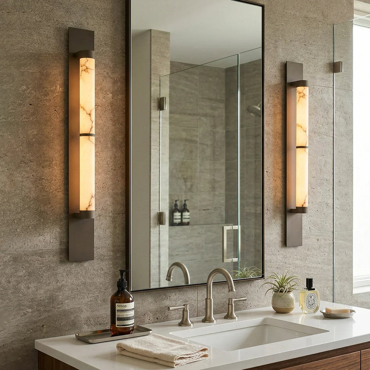 Geo Columnar Linear Wall Sconce in alabaster for Hallway by AUVIELIGHT
