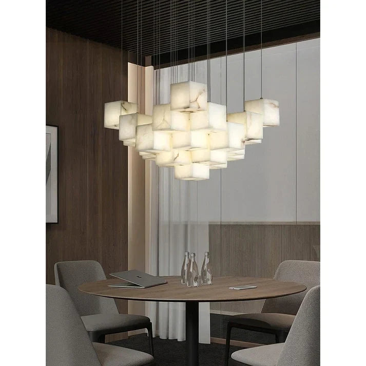 Geometric Cube Chandelier in alabaster for Dining Room by AUVIELIGHT