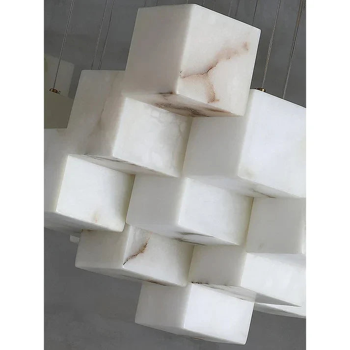 Geometric Cube Chandelier in alabaster for Dining Room by AUVIELIGHT