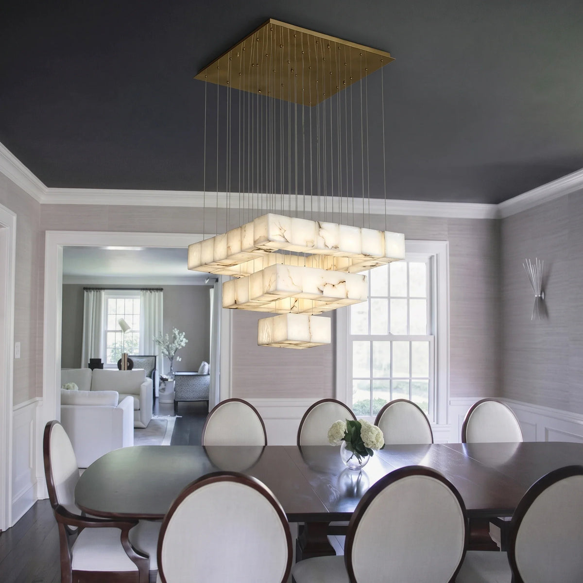 Geometric Cube Chandelier in alabaster for Dining Room by AUVIELIGHT