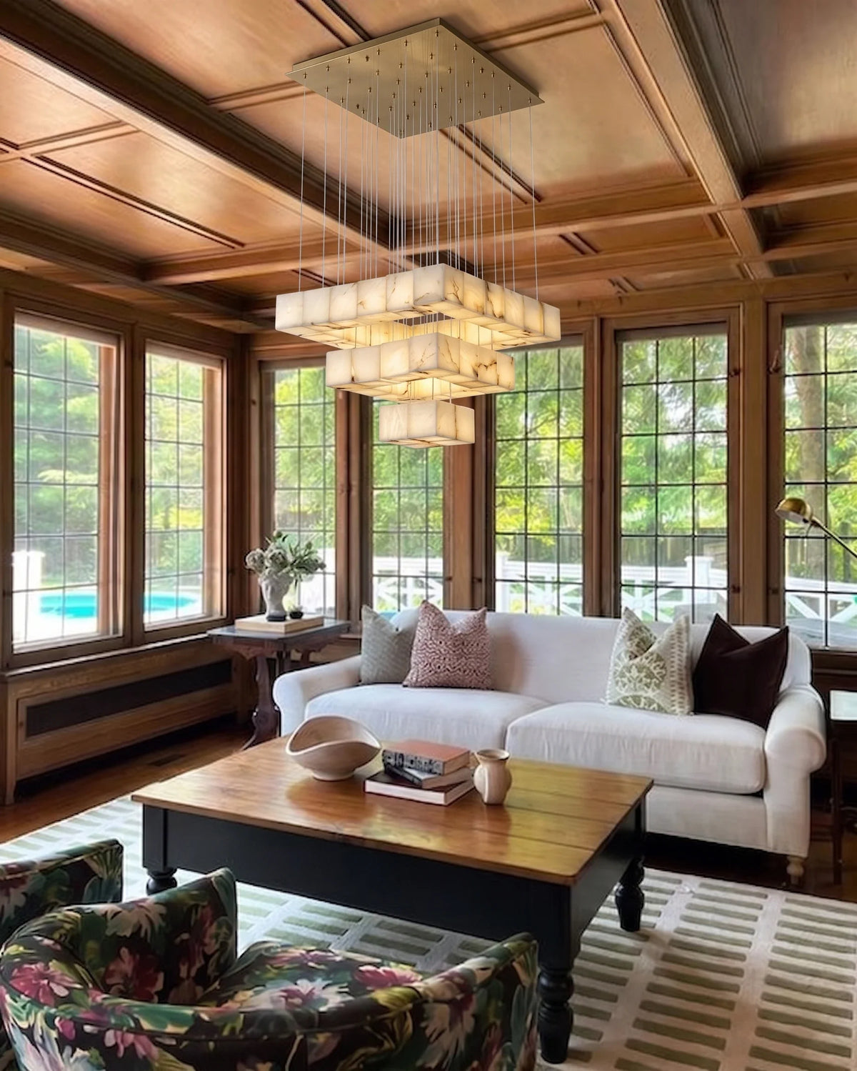 Geometric Cube Chandelier in alabaster for Dining Room by AUVIELIGHT