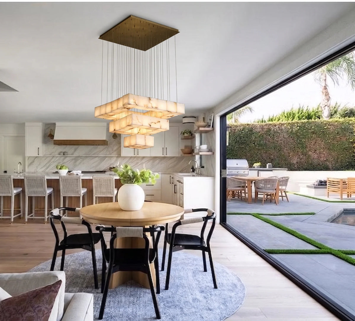 Geometric Cube Chandelier in alabaster for Dining Room by AUVIELIGHT