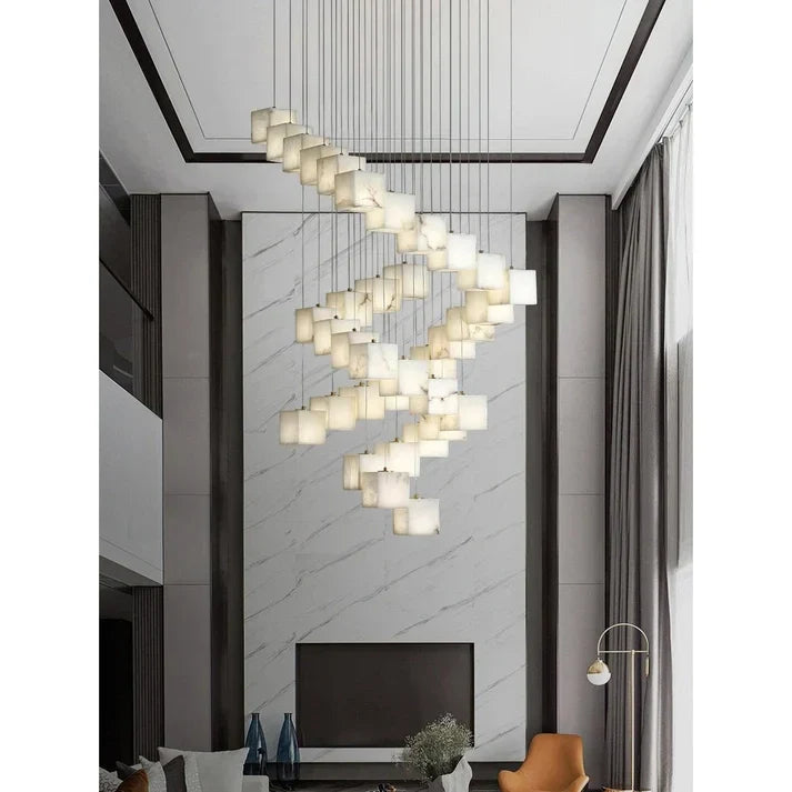 Geometric Cube Chandelier in alabaster for Dining Room by AUVIELIGHT