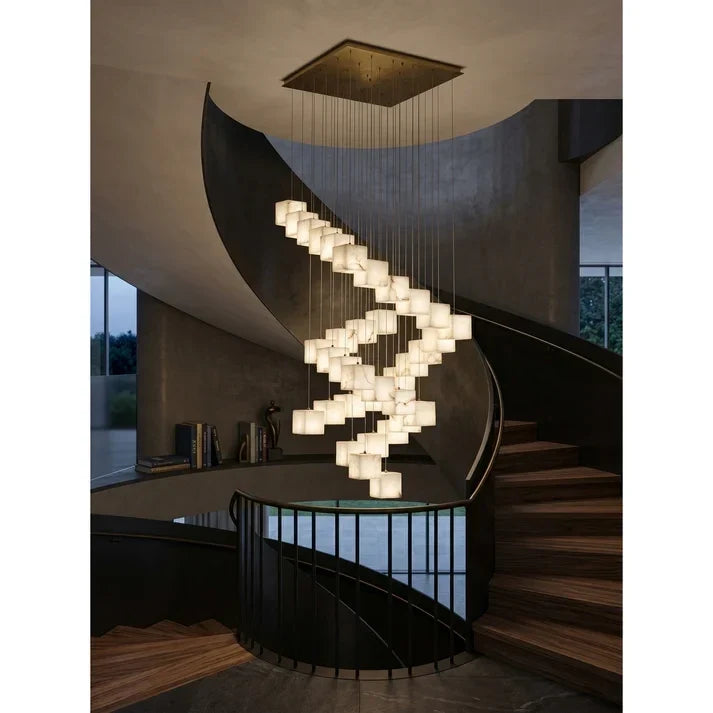Geometric Cube Chandelier in alabaster for Dining Room by AUVIELIGHT