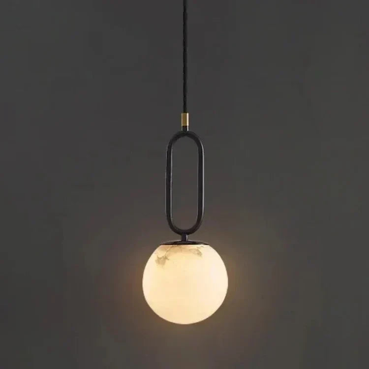 Geometric Loop Pendant Light in alabaster for Kitchen Island by AUVIELIGHT, D 12cm x H 45cm / ∅ 4.8″ x H 17.7″ / Black