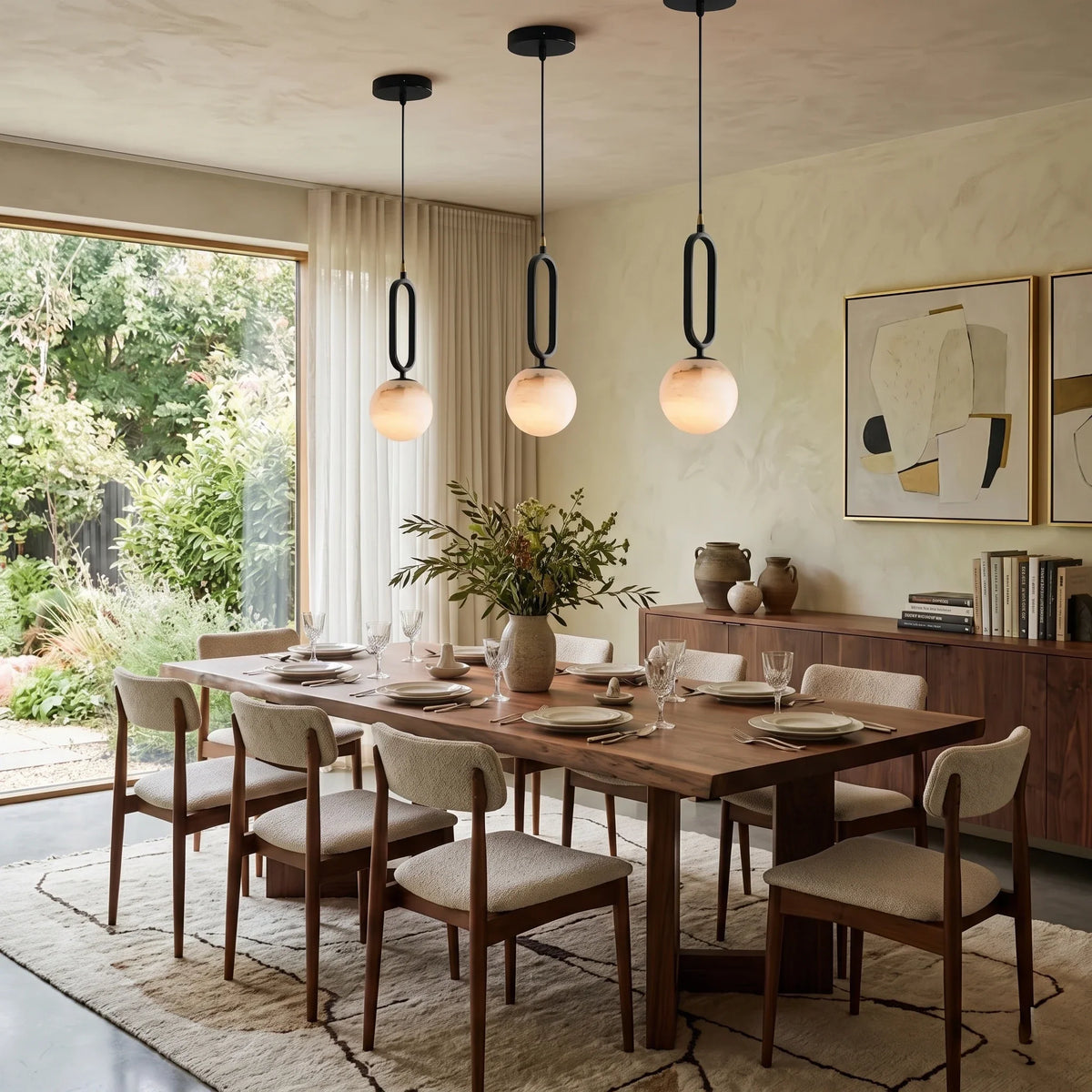 Geometric Loop Pendant Light in alabaster for Kitchen Island by AUVIELIGHT