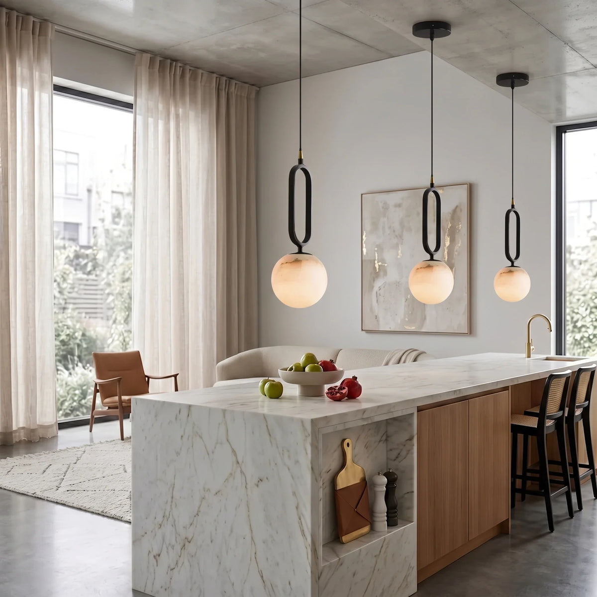 Geometric Loop Pendant Light in alabaster for Kitchen Island by AUVIELIGHT