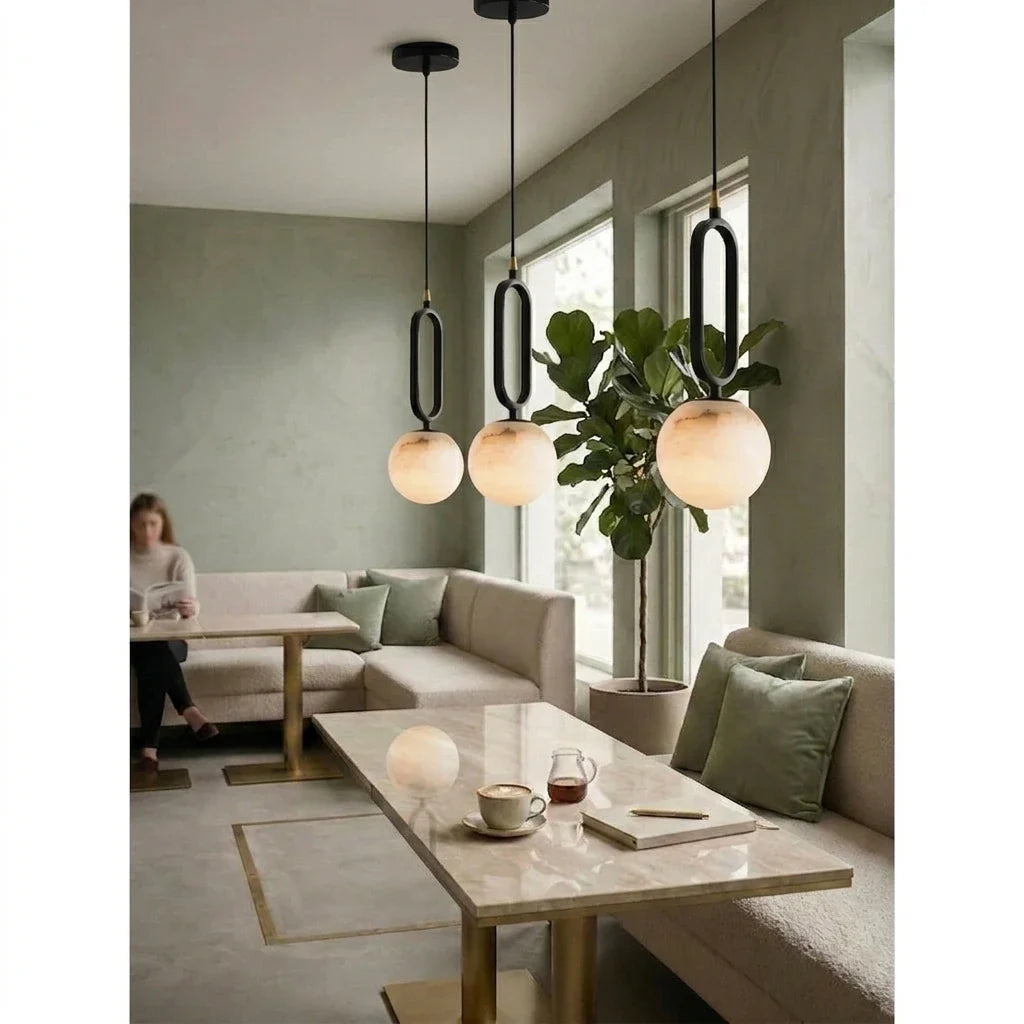Geometric Loop Pendant Light in alabaster for Kitchen Island by AUVIELIGHT