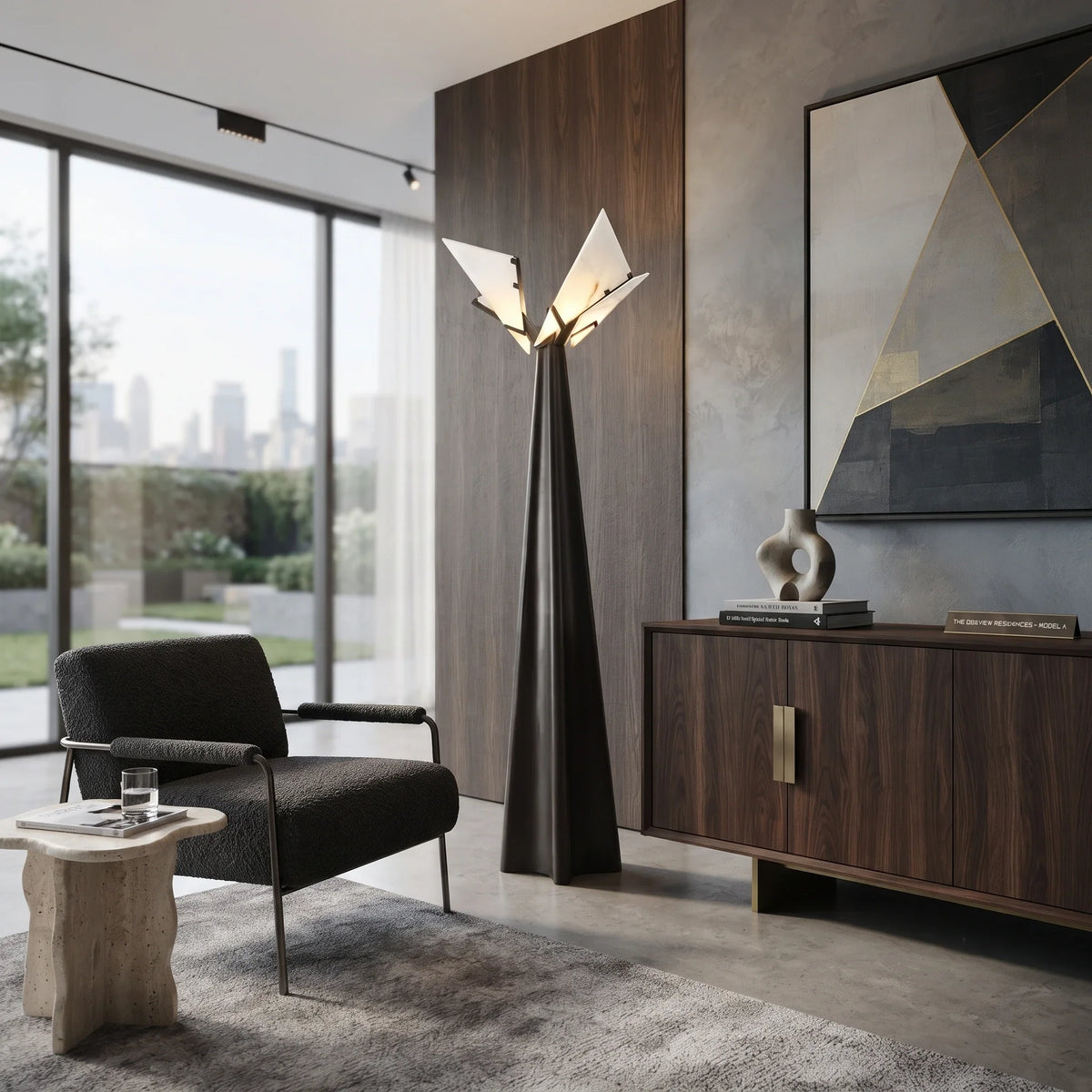 Winged Geometric Floor Lamp in alabaster for Living Room by AUVIELIGHT