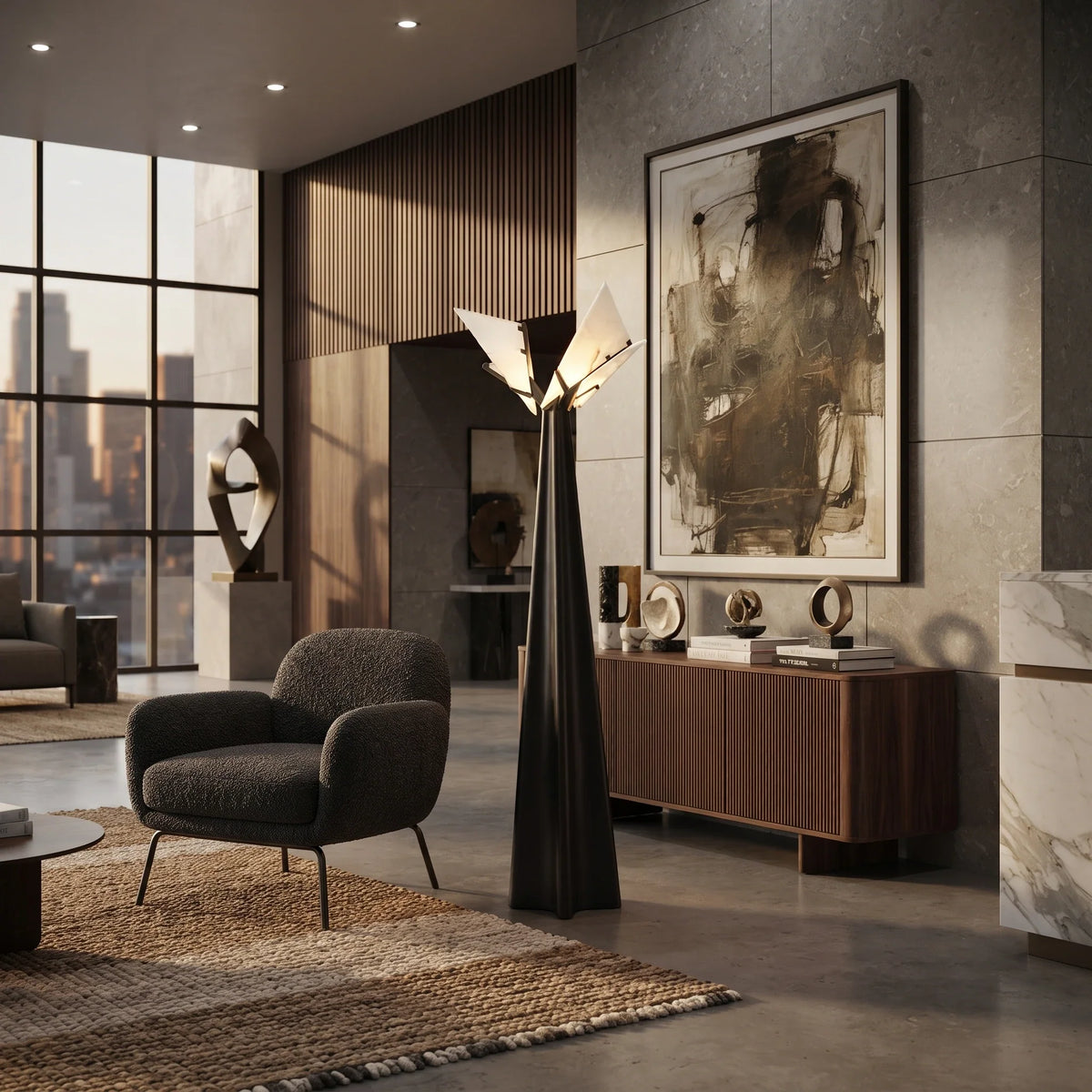 Winged Geometric Floor Lamp in alabaster for Living Room by AUVIELIGHT