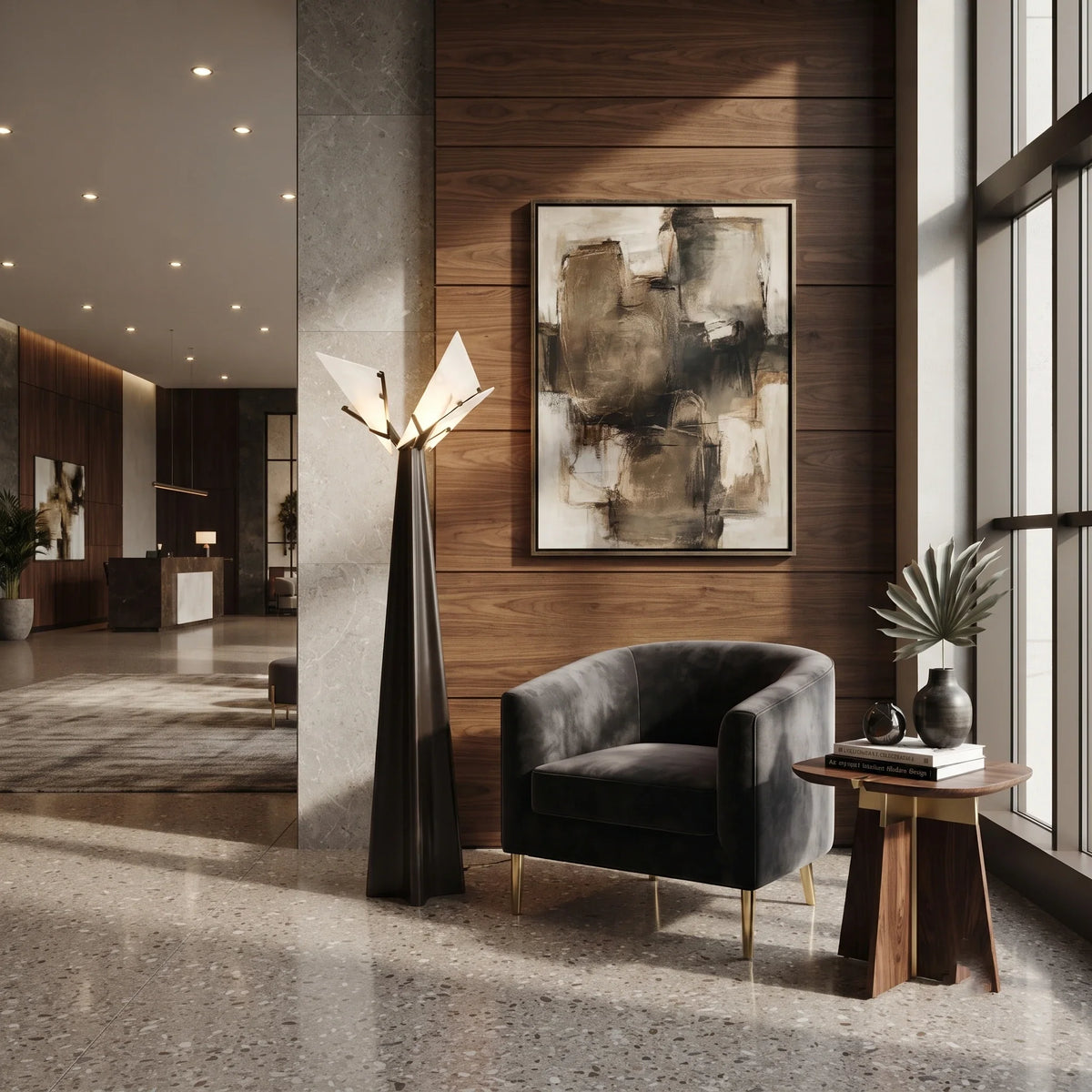 Winged Geometric Floor Lamp in alabaster for Living Room by AUVIELIGHT
