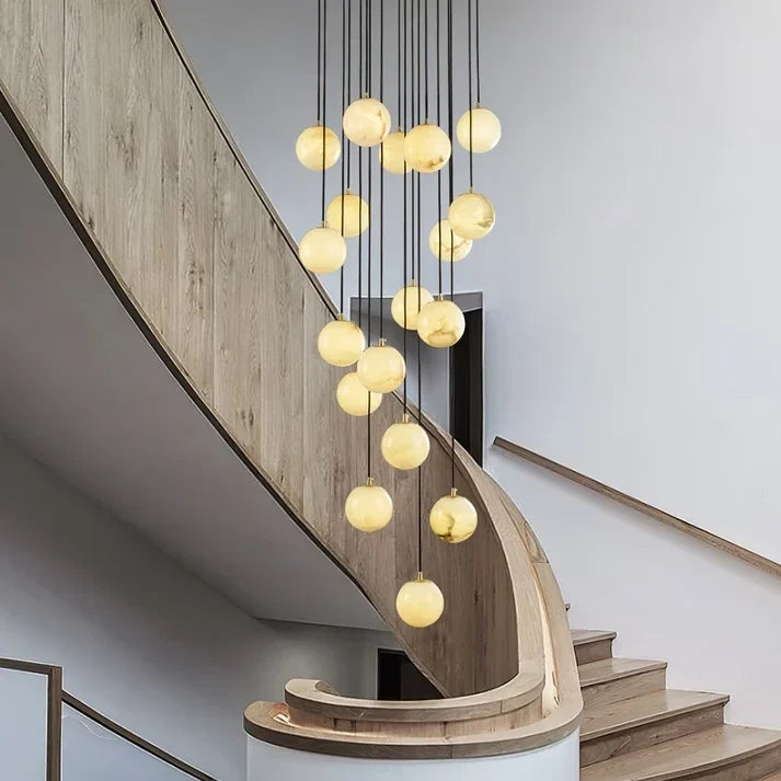 Gilded Canopy Globe Chandelier in alabaster for Dining Room by AUVIELIGHT