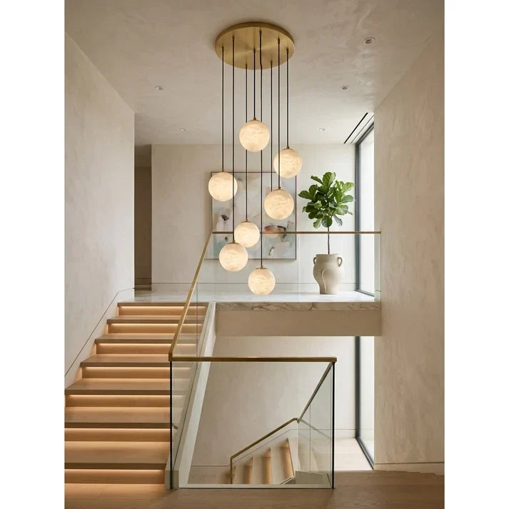 Gilded Canopy Globe Chandelier in alabaster for Dining Room by AUVIELIGHT