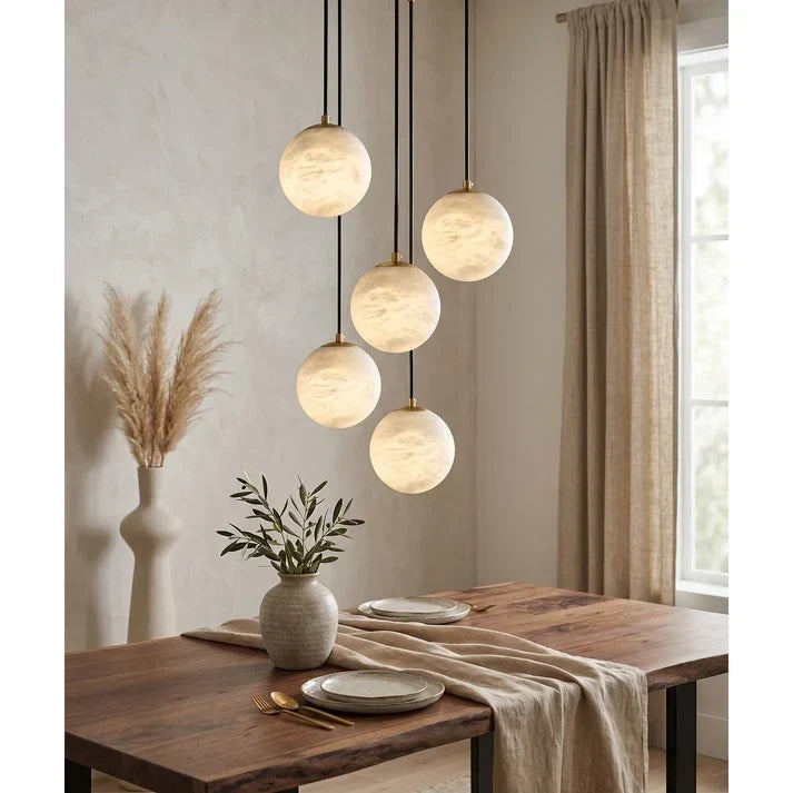 Gilded Canopy Globe Chandelier in alabaster for Dining Room by AUVIELIGHT