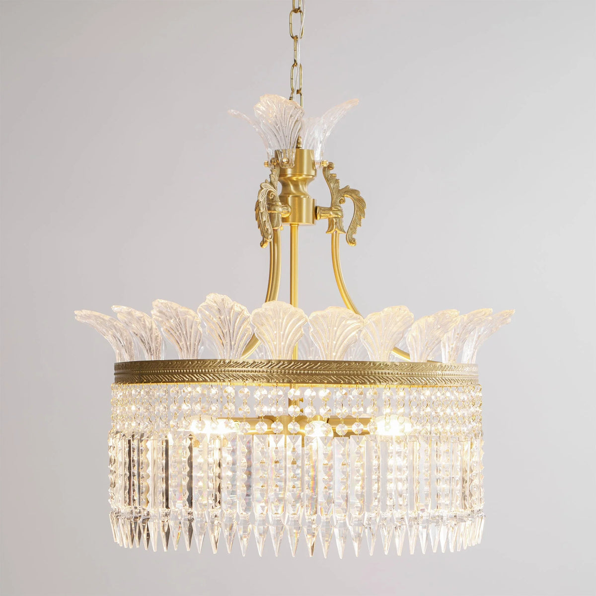 Gilded Filigree Chandelier in crystal for Dining Room by AUVIELIGHT, 6 heads D 60cm x H 68cm / ∅ 23.6″ x H 26.8″ / Brass & Clear