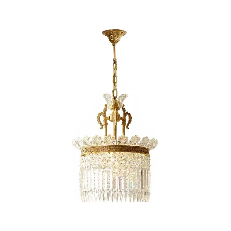 Gilded Filigree Chandelier in crystal for Dining Room by AUVIELIGHT, 4 heads D 40cm x H 52cm / ∅ 15.7″ x H 20.5″ / Brass & Clear